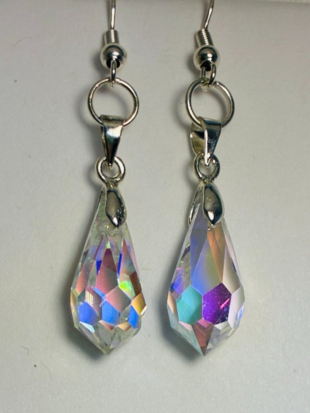 Iridescent Crystal Teardrop Dangle Earrings